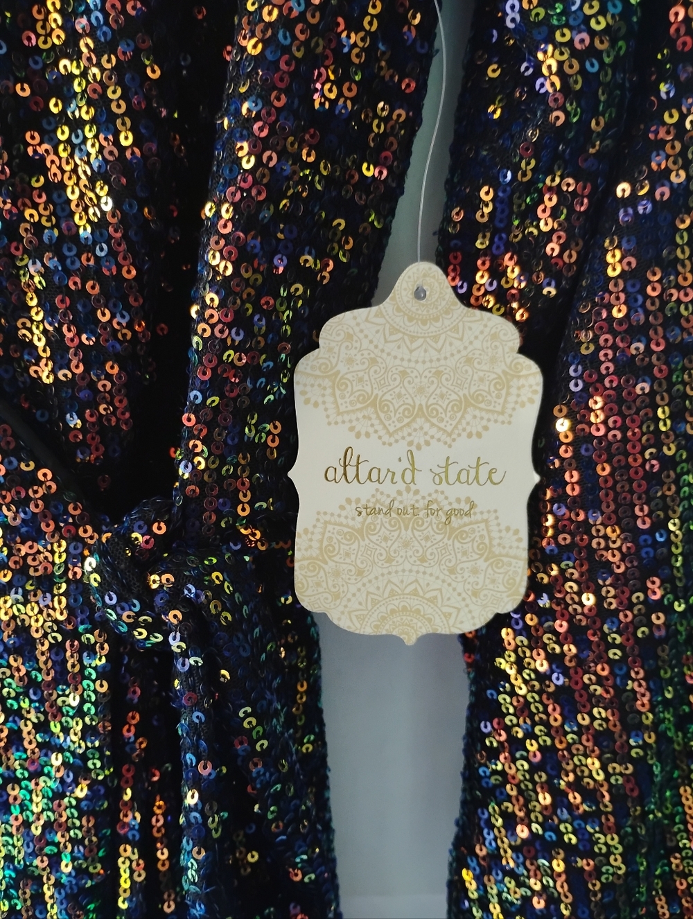 NEW ROMPER ALTAR'D STATE RAINBOW  SEQUINS BISHOP SLEEVES DRESS XS 0-2 NWT